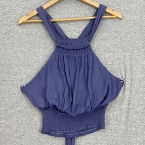 DO+BE Blouse Womens Small Purple Smocked Waist Criss Cross Tie Lined Flowy Top